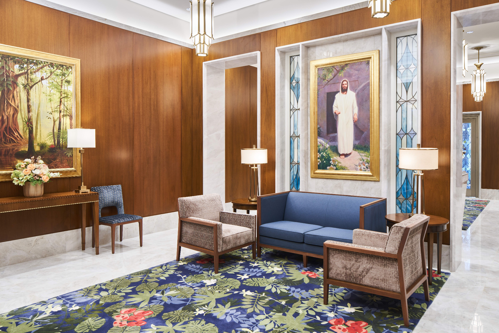 A white room in the Brasília Brazil Temple.