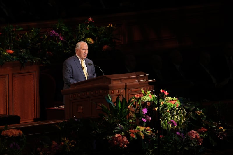 Elder Ronald A. Rasband of the Quorum of the Twelve Apostles speaks during the Sunday morning session of the 194th Annual General Conference of The Church of Jesus Christ of Latter-day Saints on April 7, 2024.