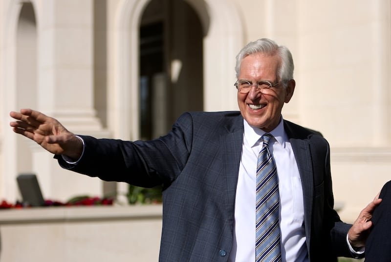 Elder Todd Christofferson waves to onlookers after dedicating the Salta Argentina Temple.