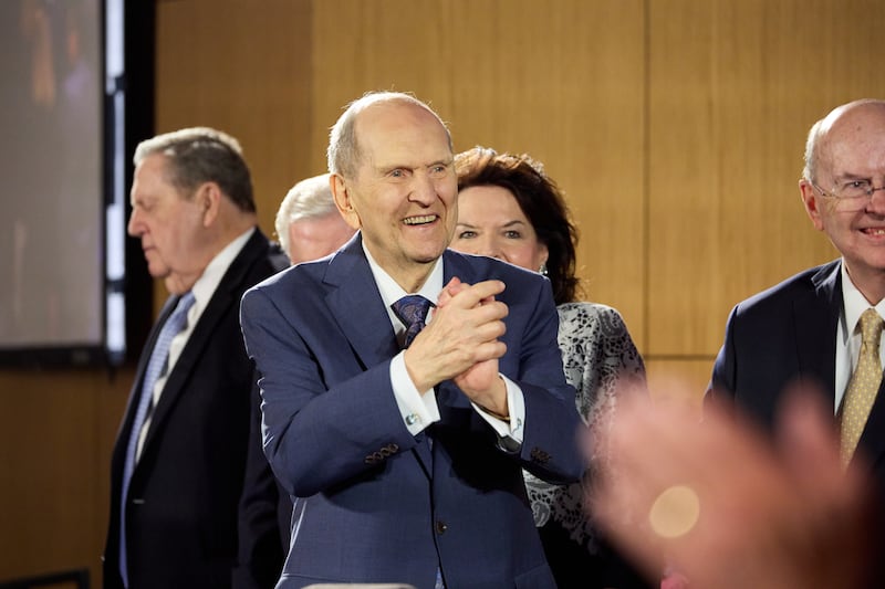 President Russell M. Nelson smiles during the 2023 Seminar for New Mission Leaders at the Provo Missionary Training Center on Saturday, June 24, 2023.