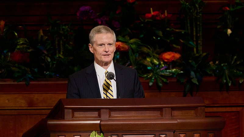 Elder David A. Bednar of the Quorum of the Twelve Apostles speaks during the Saturday afternoon session of the 194th Annual General Conference of The Church of Jesus Christ of Latter-day Saints on April 6, 2024.