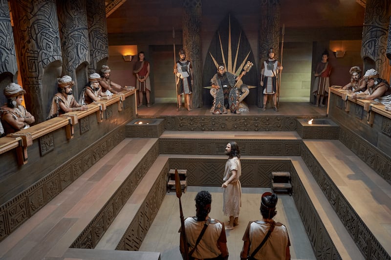 Abinadi testifies before King Noah and his priests in this picture from the Book of Mormon Videos.