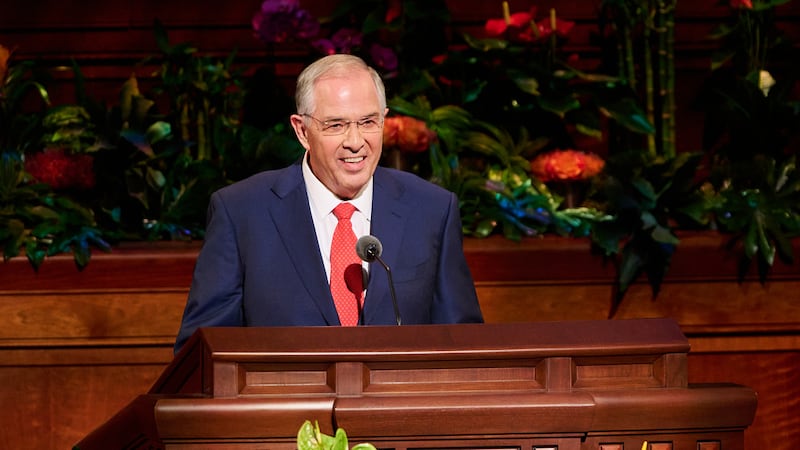 Elder Neil L. Andersen of the Quorum of the Twelve Apostles speaks during the Sunday afternoon session of the 194th Annual General Conference of The Church of Jesus Christ of Latter-day Saints on April 7, 2024.