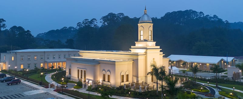 Under a light rain, the Cobán Guatemala Temple of The Church of Jesus Christ of Latter-day Saints awaits its dedication ceremony Friday, June 7, 2024. The temple is scheduled to be dedicated on Sunday, June 9th, 2024.