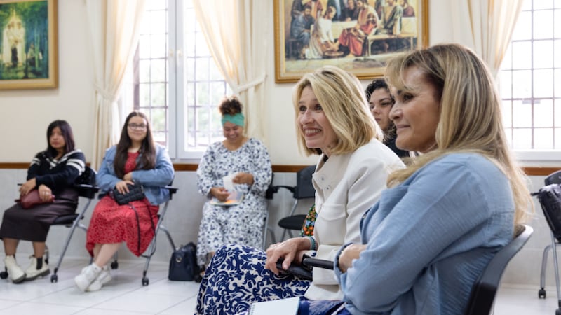 President Camille N. Johnson gathers with local Relief Society leaders during a focus group meeting in Guatemala City, Guatemala.