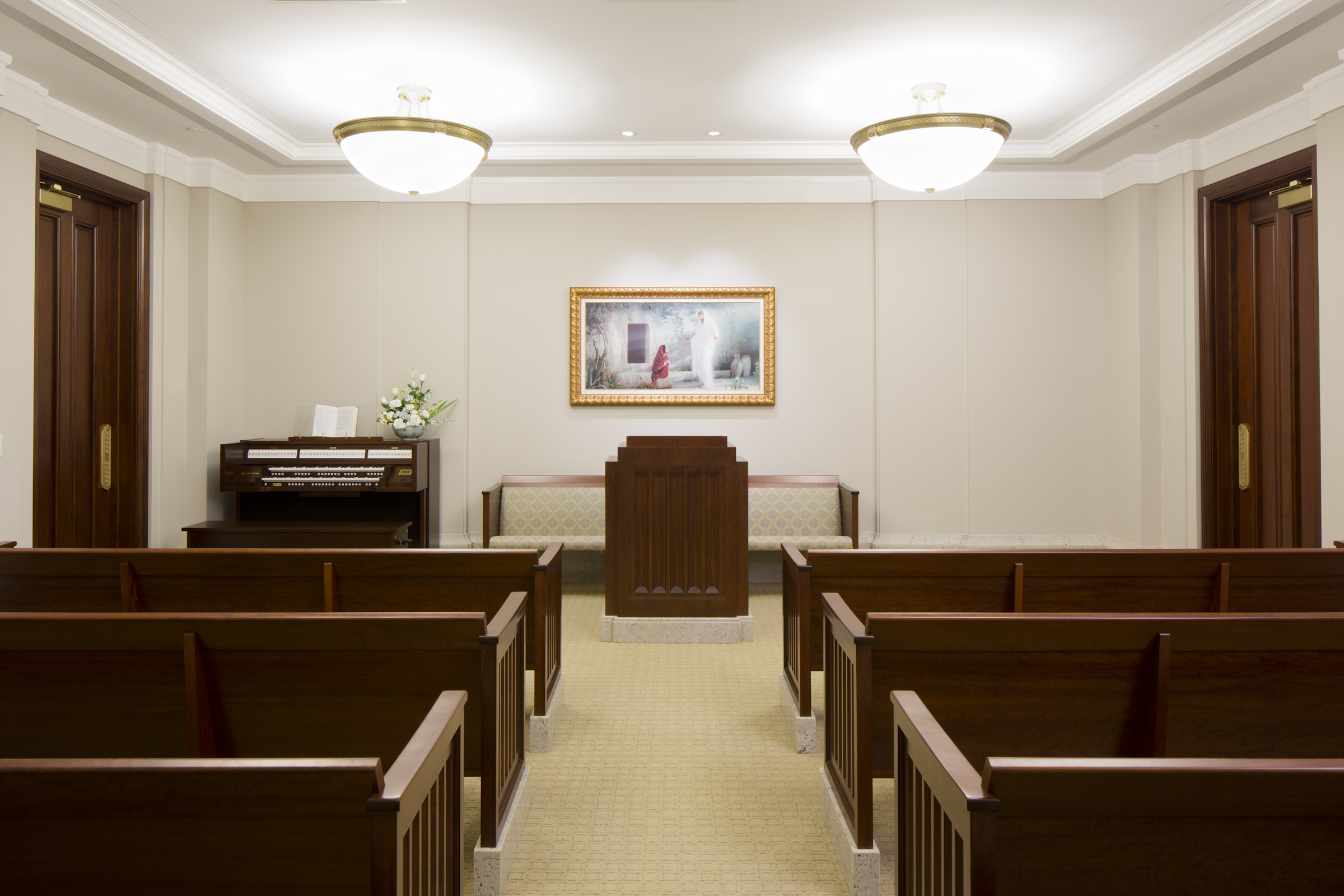 A white room inside the Buenos Aires Argentina Temple.