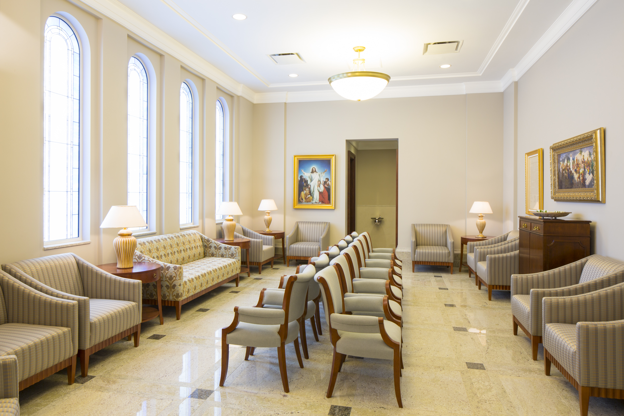 A white room inside the Buenos Aires Argentina Temple.