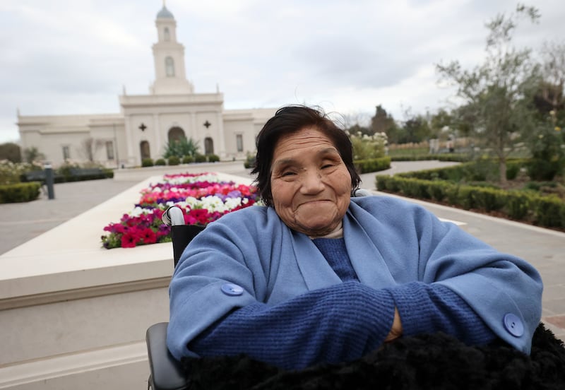 Sergia Arce poses for a portrait outside of the Salta Argentina Temple.