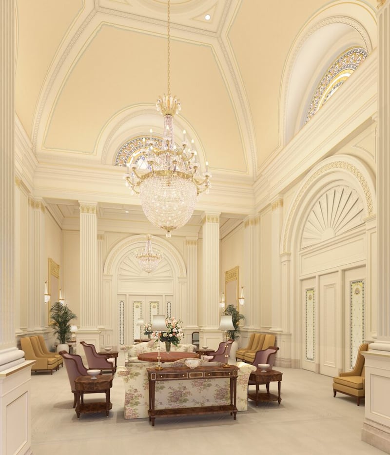 A rendering of the celestial room inside the Deseret Peak Utah Temple.