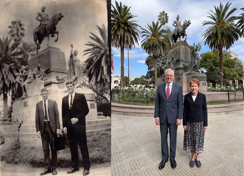 Two photographs of Elder D. Todd Christofferson in Salta, Argentina, 59 years apart.