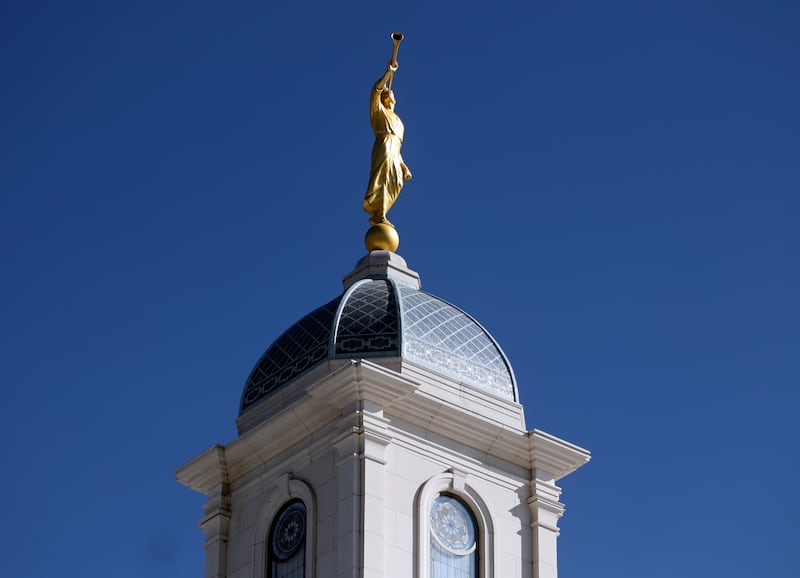 The tower and Angel Moroni statue of the Salta Argentina Temple.