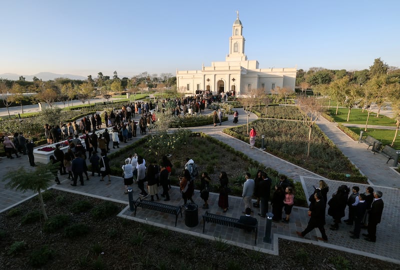 People line up for the dedication of the Salta Argentina Temple.