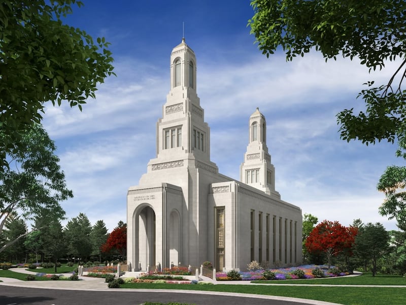 Exterior rendering of the Wellington New Zealand Temple.