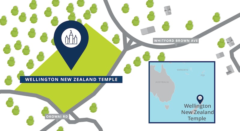 Site location map for the Wellington New Zealand Temple.