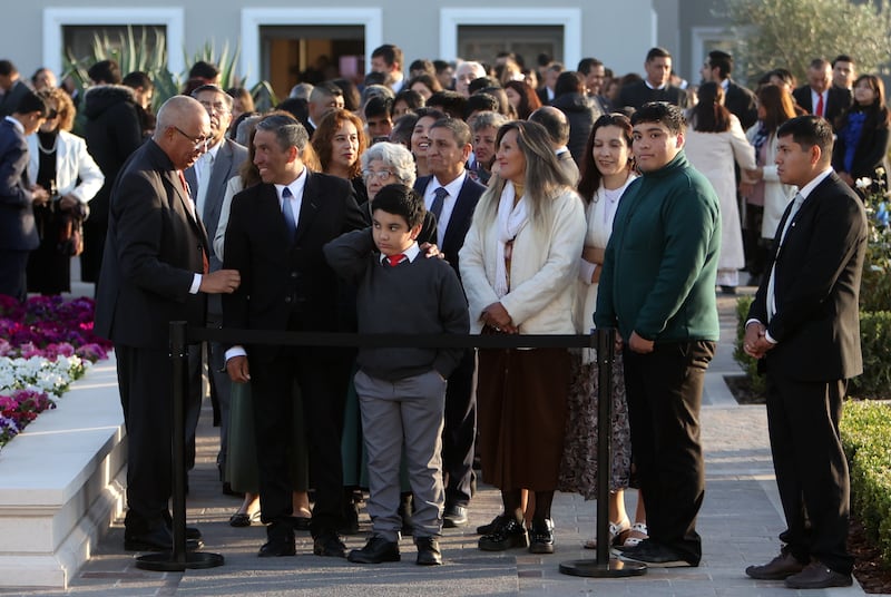 People line up for the dedication of the Salta Argentina Temple.