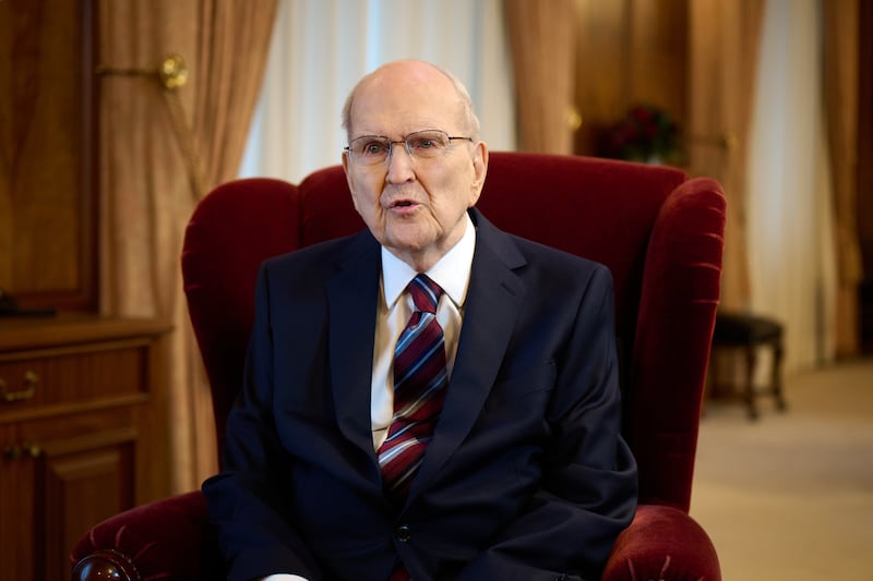 President Russell M. Nelson, president of the Church, records a message that was shown during the Sunday afternoon session of the 194th Annual General Conference of The Church of Jesus Christ of Latter-day Saints on April 7, 2024.