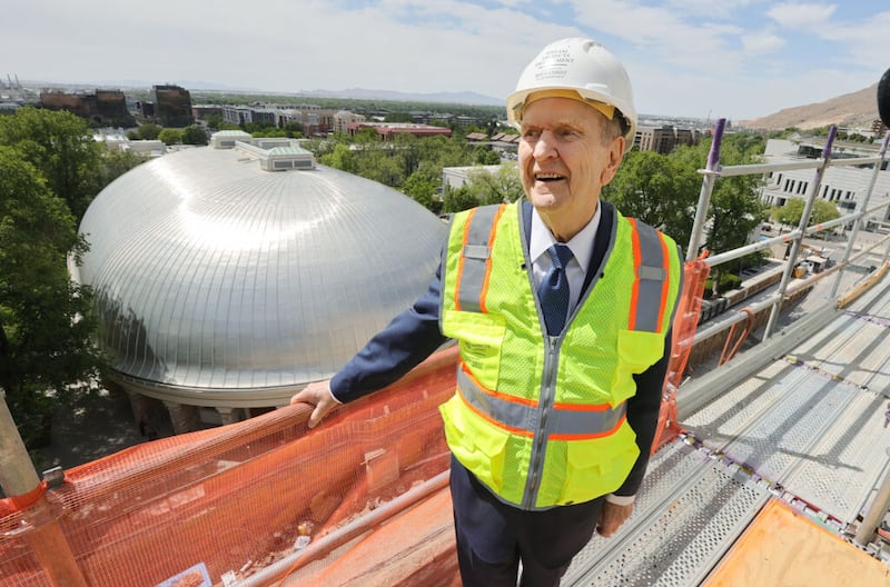 President Russell M. Nelson of The Church of Jesus Christ of Latter-day Saints tours the Salt Lake Utah Temple in Salt Lake City on Saturday, May 22, 2021.