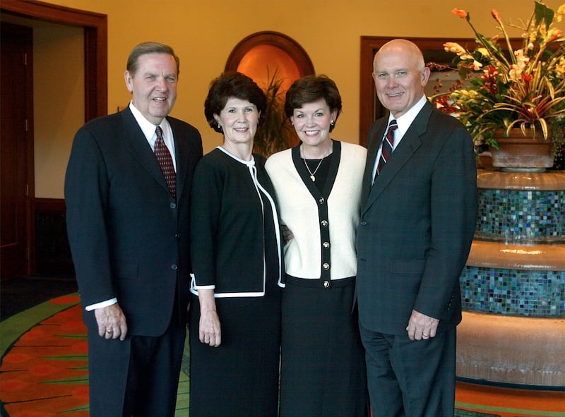 Elder Jeffrey R. Holland and his wife, Sister Patricia Holland, with Elder Dallin H. Oaks and his wife, Sister Kristen M. Oaks, before they served in Chile and the Philippines, respectively.