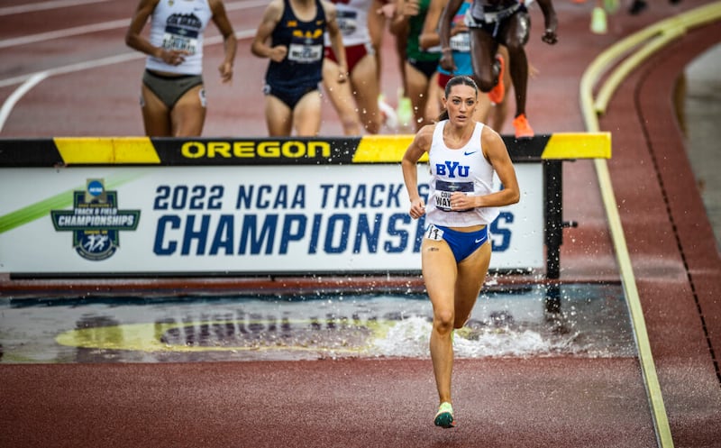 Latter-day Saint distance runner Courtney Wayment dominated the women’s steeplechase race at the 2022 NCAA track and field championships in Eugene, Oregon, on June 11, 2022.