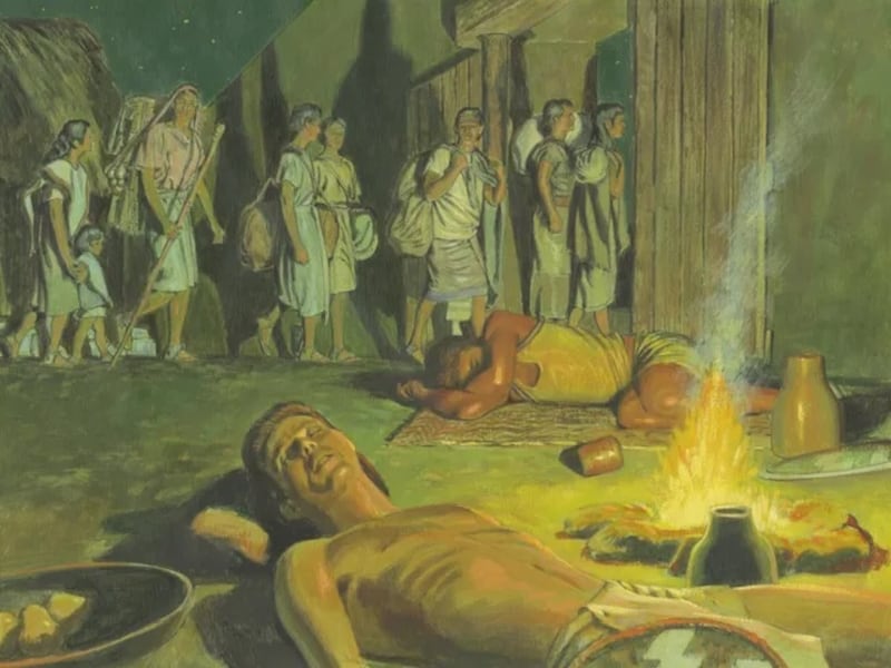 Alma's people escape the Lamanites in this painting from The Church of Jesus Christ of Latter-day Saints.