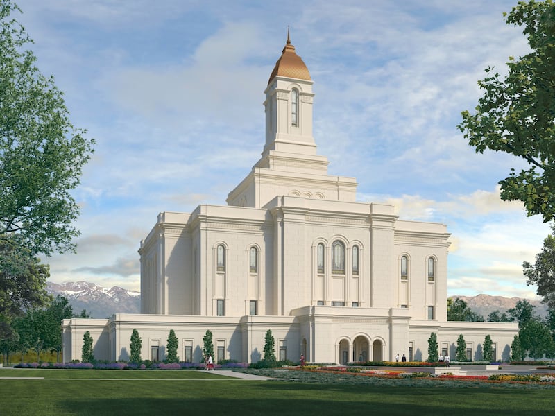 Exterior rendering of the Deseret Peak Utah Temple.